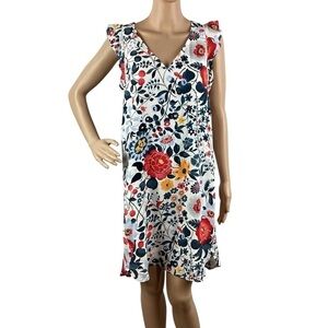 LOFT Flowerbed Flutter Swing Dress Size S White Multicolor